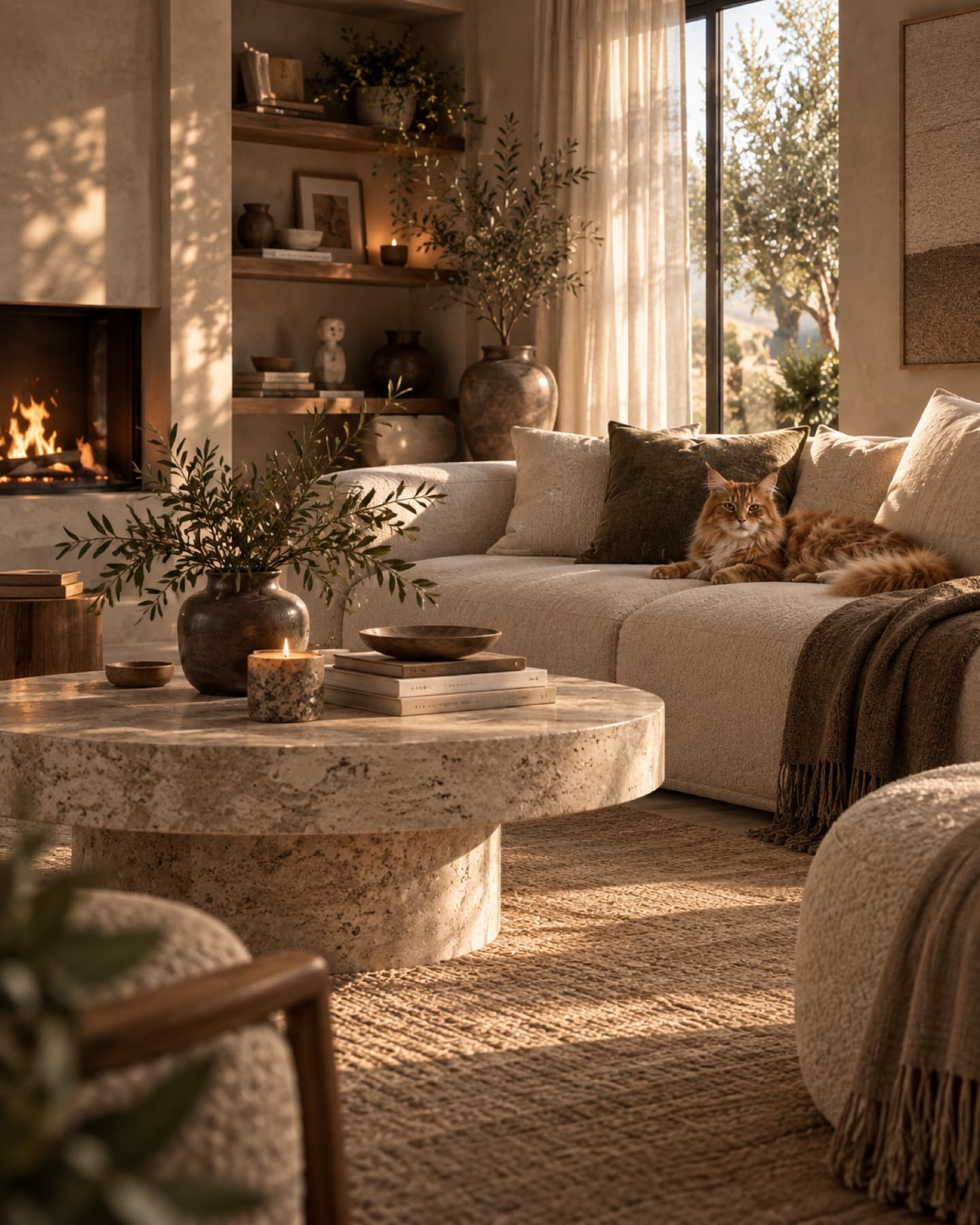 A warm living room at the end of the day