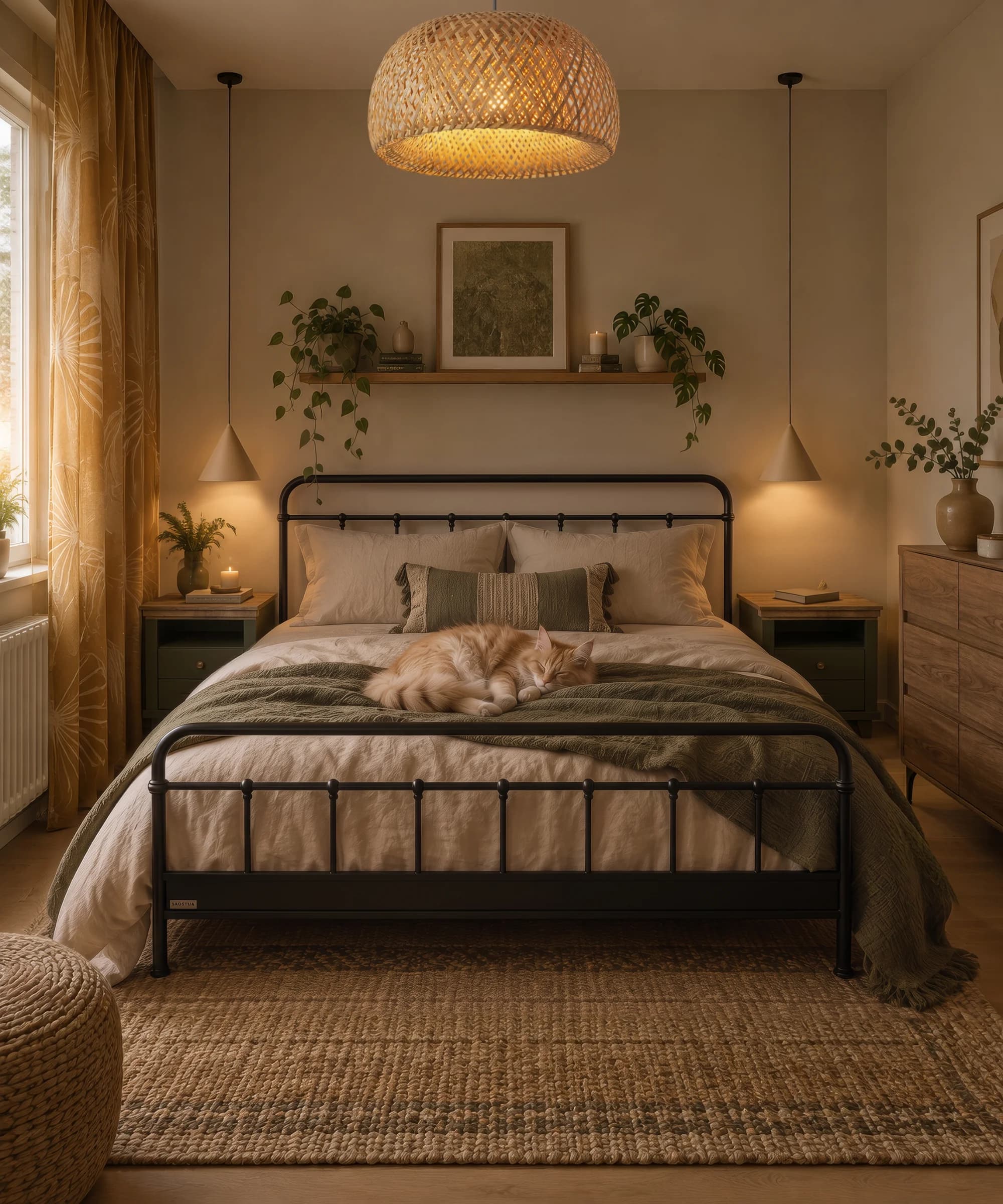 Spálňa v zemitých tónoch | Cozy Earthy Boho Bedroom — zariadená