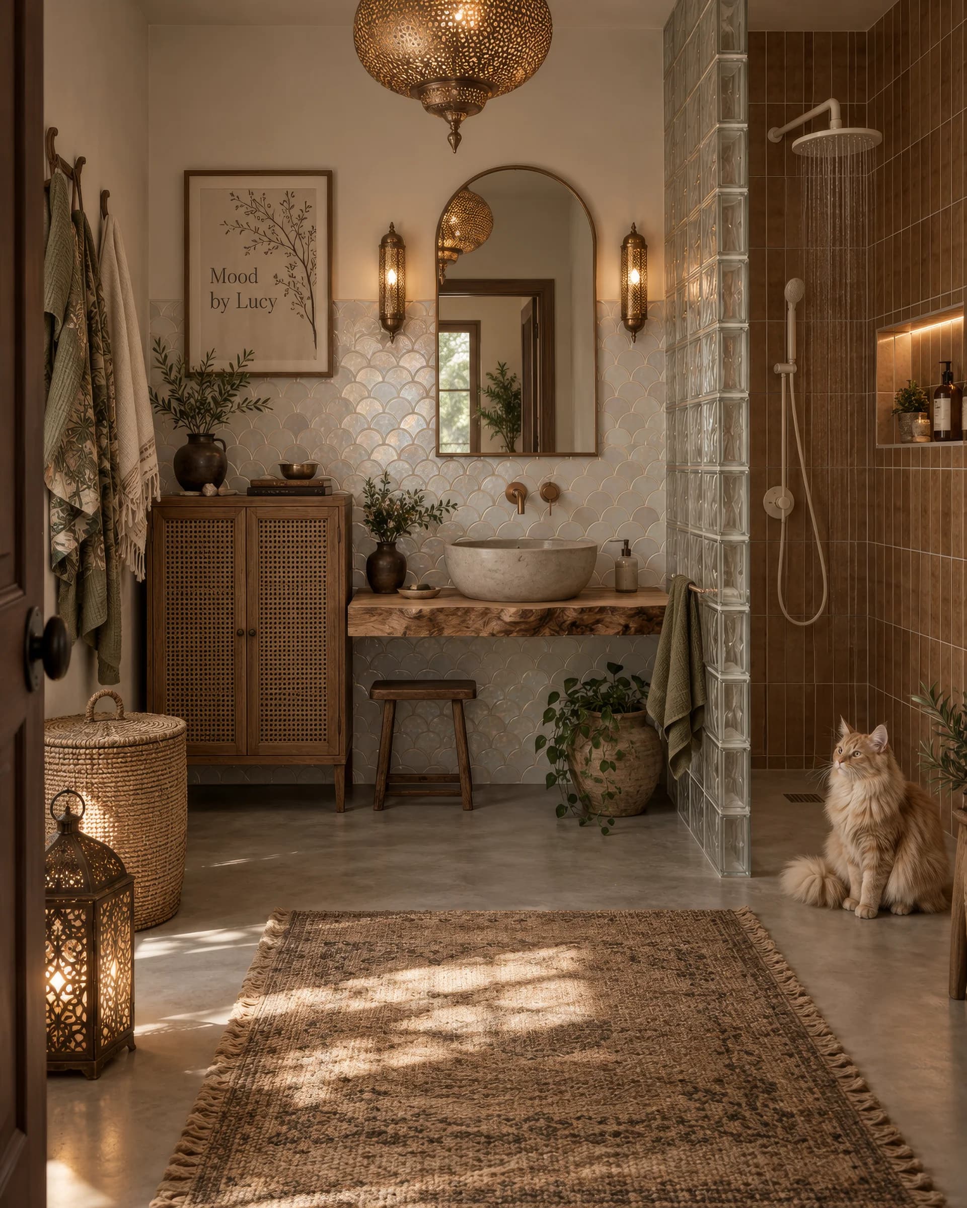 Orientálna kúpeľňa v teplých prírodných tónoch | Bathroom inspiration — Kúpeľňa