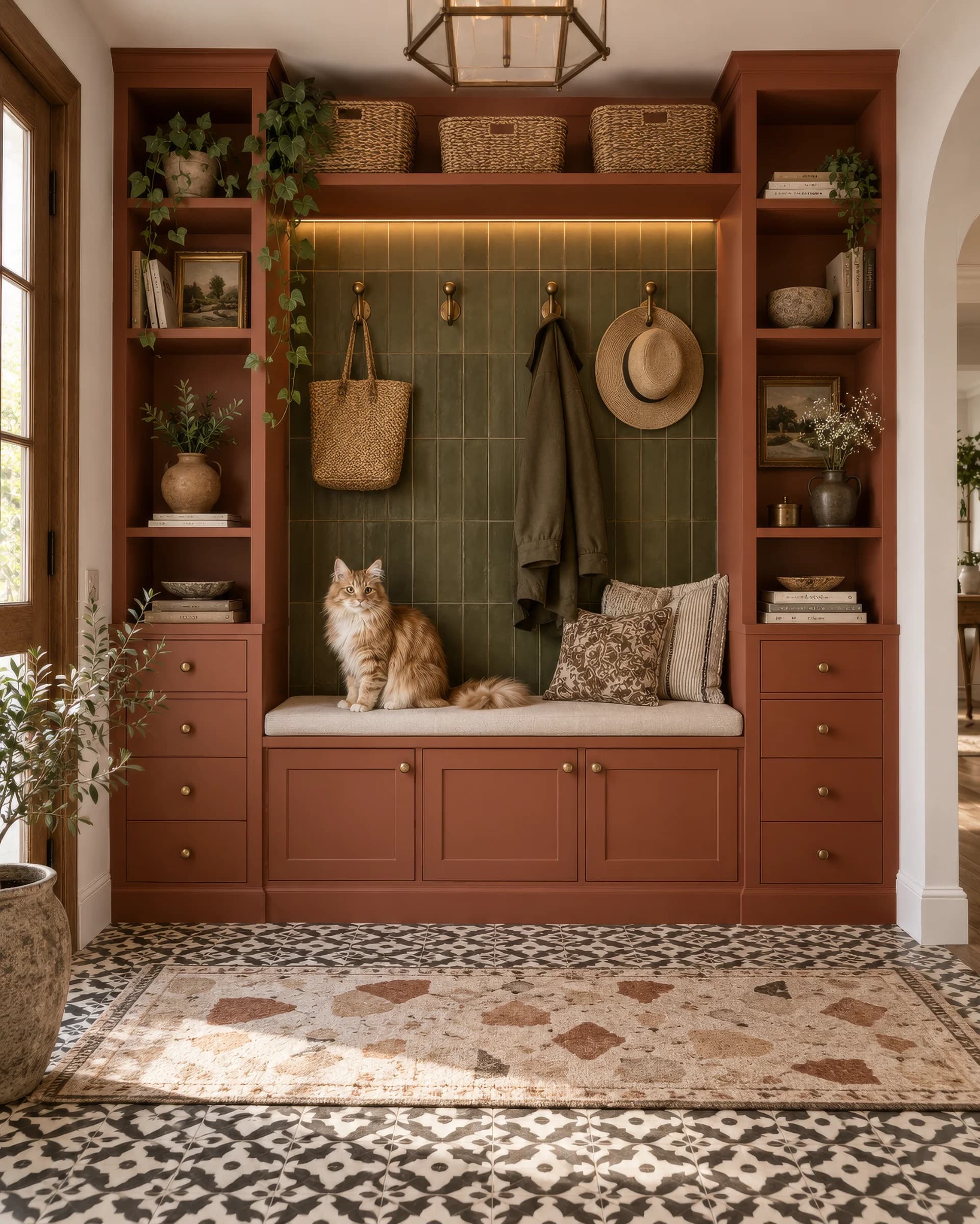 Terracotta predsieň s olivovým akcentom | Cozy farmhouse interior — Obývačka