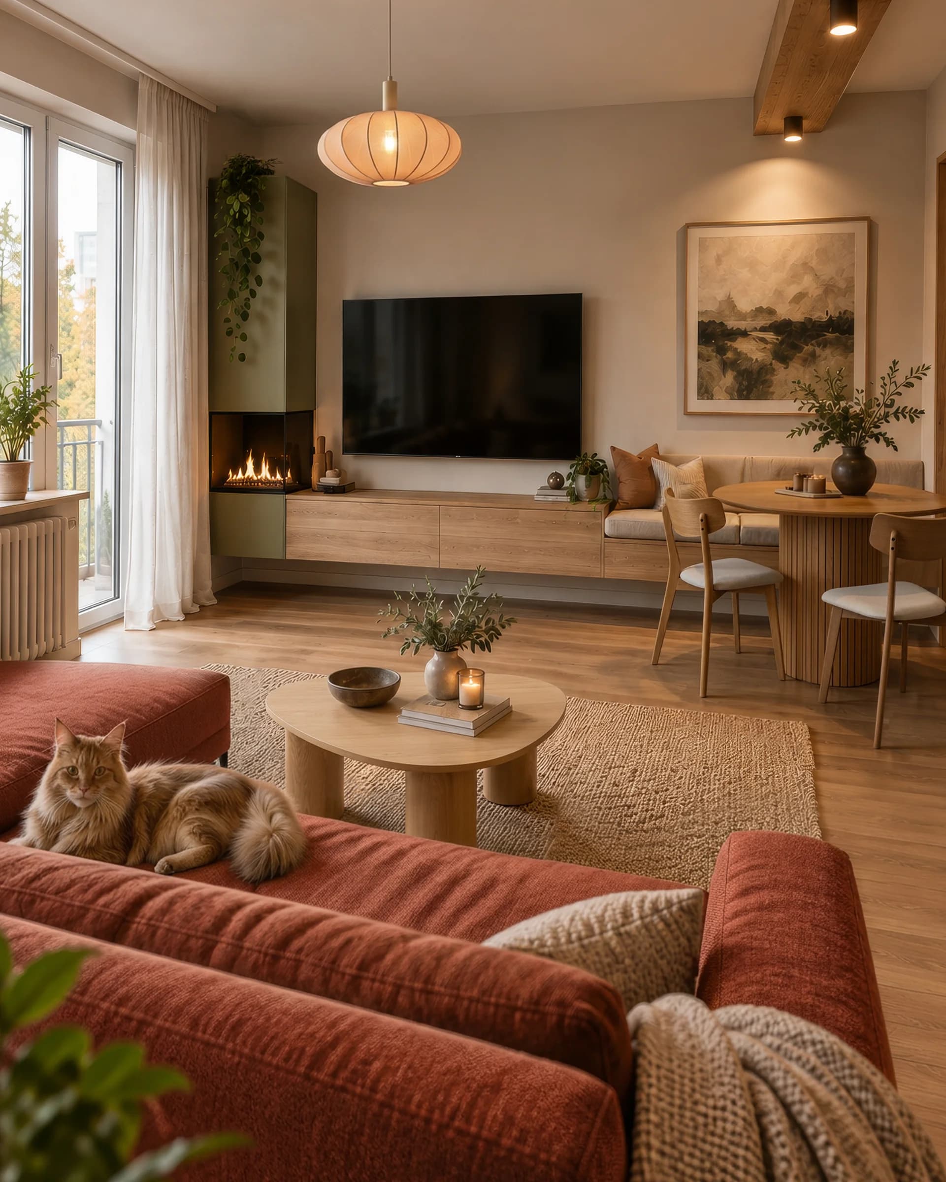 Obývačka s jedálenským kútikom | Small Space, Smart Living — zariadená